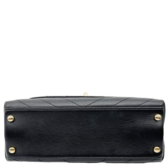 Chanel  Chic Small Chevron Calfskin Leather Top Handle Crossbody Bag Black - Picture 9 of 11
